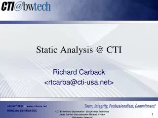 Static Analysis @ CTI