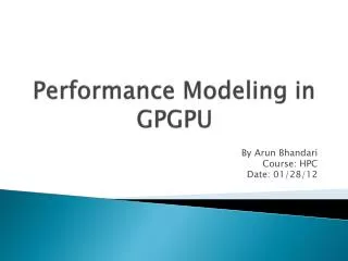 Performance Modeling in GPGPU