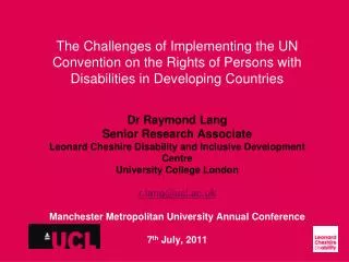 Dr Raymond Lang Senior Research Associate Leonard Cheshire Disability and Inclusive Development