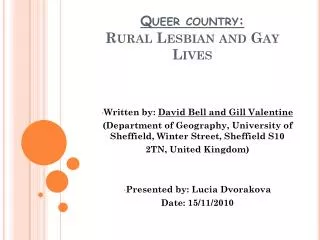 Queer country: Rural Lesbian and Gay Lives