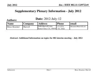 Supplementary Plenary Information - July 2012
