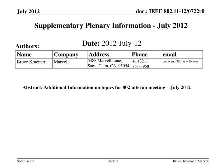 supplementary plenary information july 2012