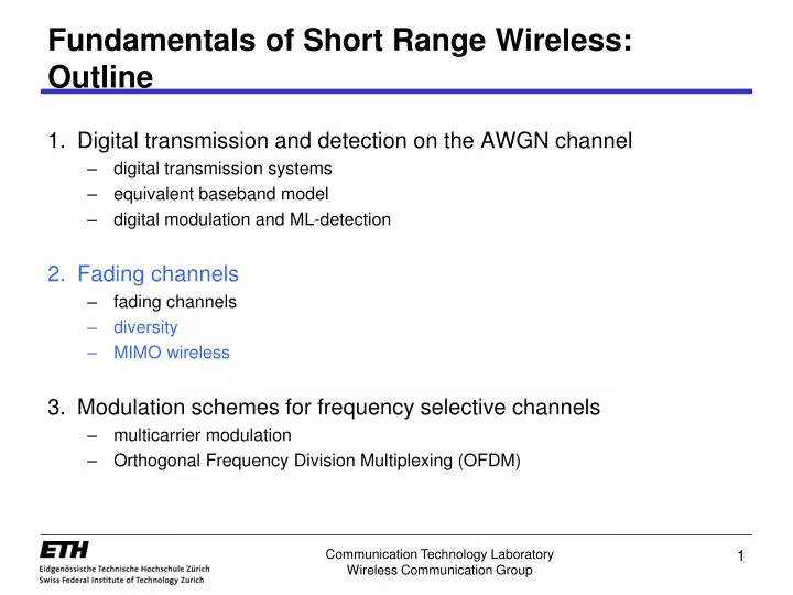 fundamentals of short range wireless outline