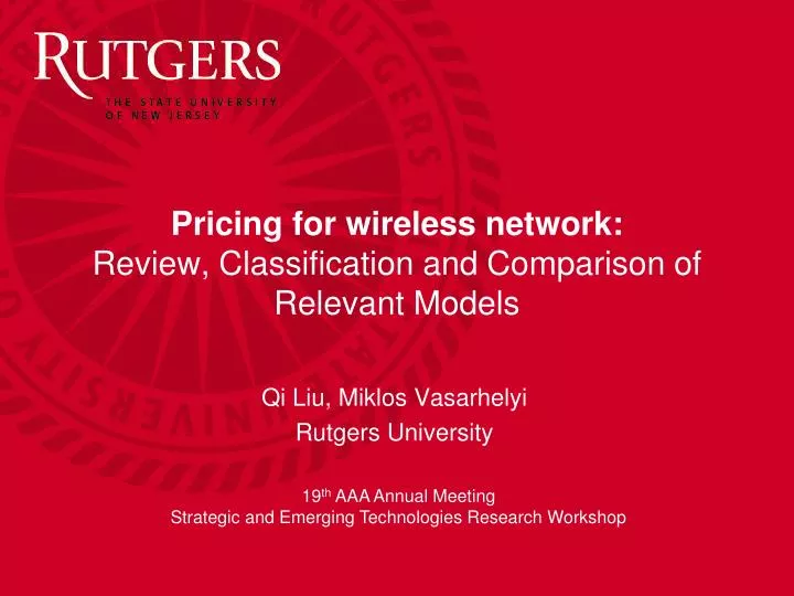 pricing for wireless network review classification and comparison of relevant models