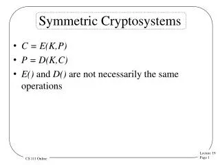 Symmetric Cryptosystems