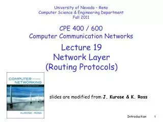 Lecture 19 Network Layer (Routing Protocols)