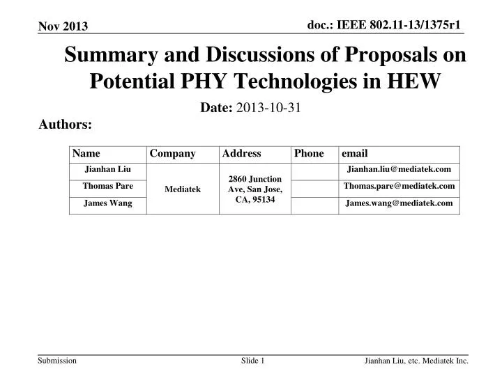 summary and discussions of proposals on potential phy technologies in hew
