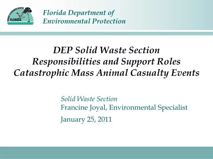 dep solid waste section responsibilities and support roles catastrophic mass animal casualty events