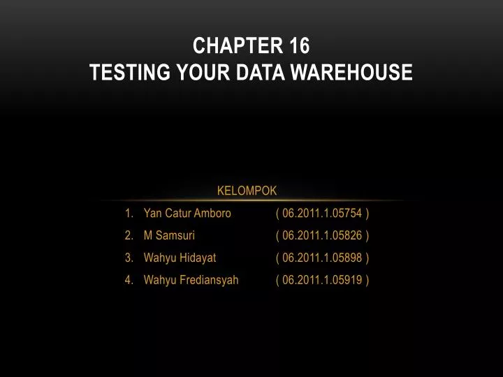 chapter 16 testing your data warehouse