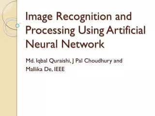 Image Recognition and Processing Using Artificial Neural Network