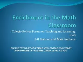 Enrichment in the Math Classroom