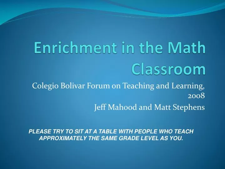 enrichment in the math classroom