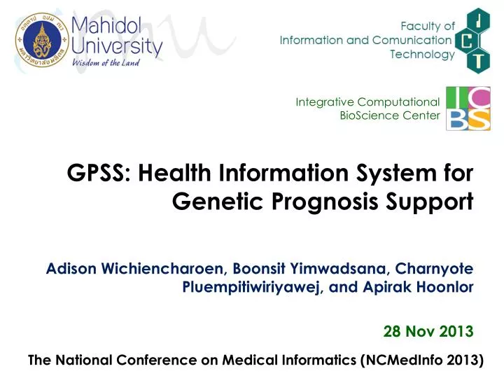 gpss health information system for genetic prognosis support