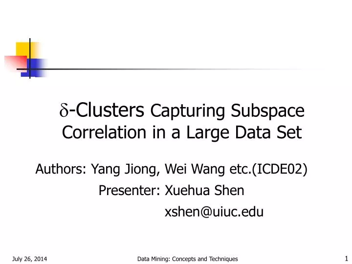 clusters capturing subspace correlation in a large data set
