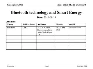 Bluetooth technology and Smart Energy