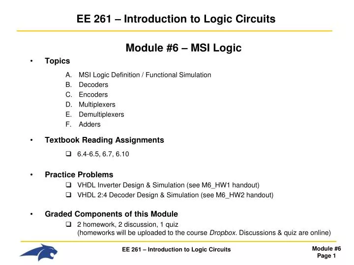 ee 261 introduction to logic circuits