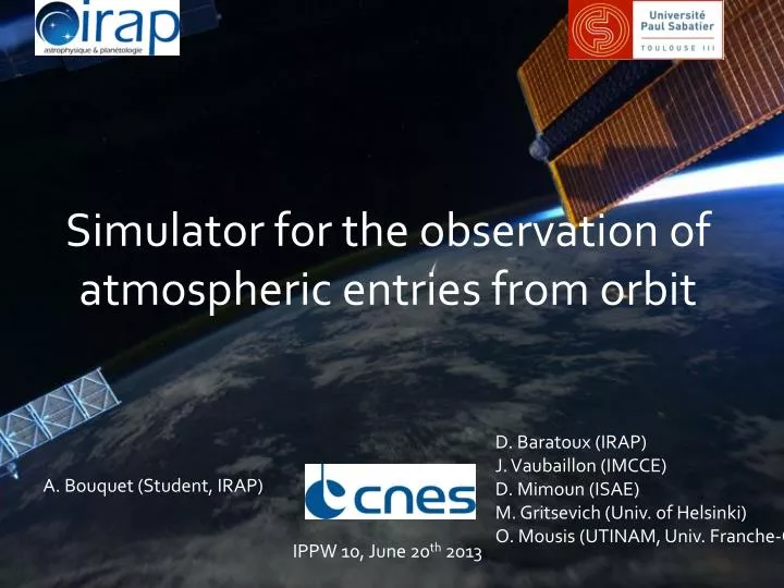 simulator for the observation of atmospheric entries from orbit