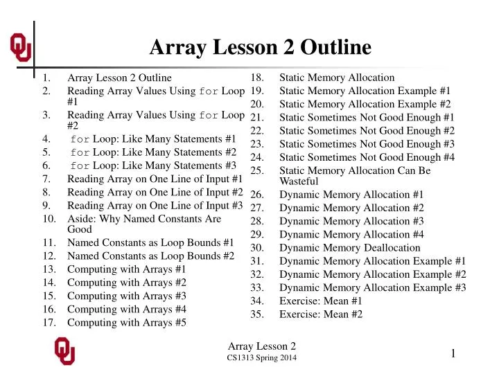 array lesson 2 outline