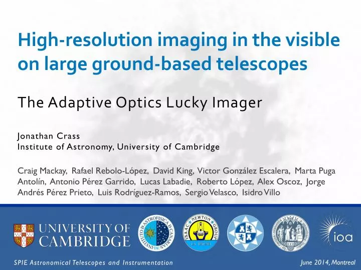 high resolution imaging in the visible on large ground based telescopes