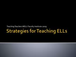 Strategies for Teaching ELLs