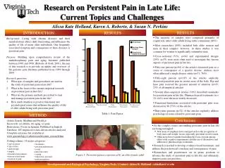 Research on Persistent Pain in Late Life: Current Topics and Challenges
