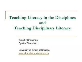 Teaching Literacy in the Disciplines and Teaching Disciplinary Literacy