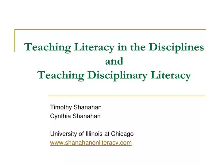teaching literacy in the disciplines and teaching disciplinary literacy