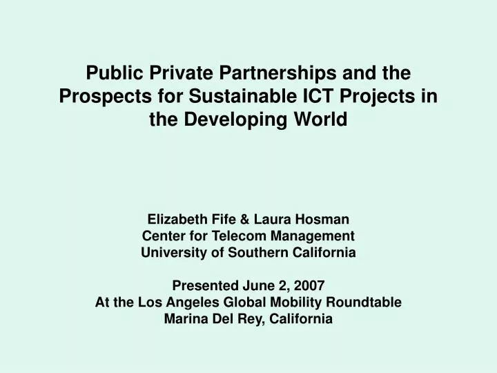 public private partnerships and the prospects for sustainable ict projects in the developing world