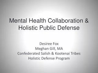 Mental Health Collaboration &amp; Holistic Public Defense