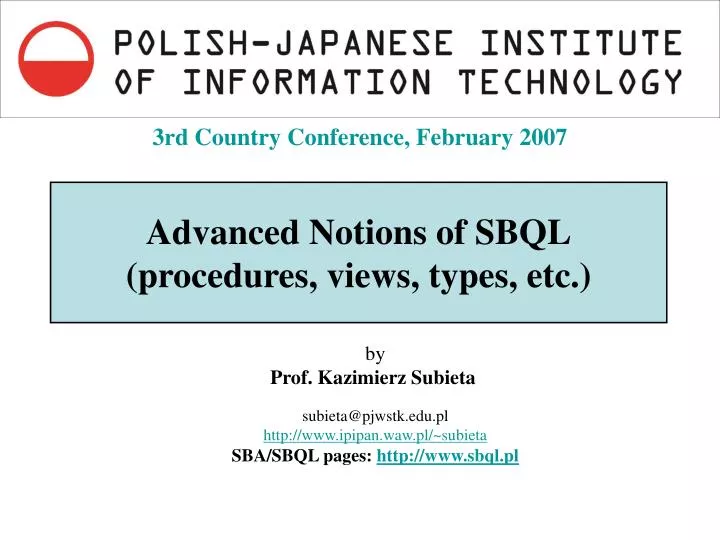 advanced notions of sbql procedures views types etc