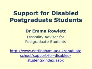 Support for Disabled Postgraduate Students