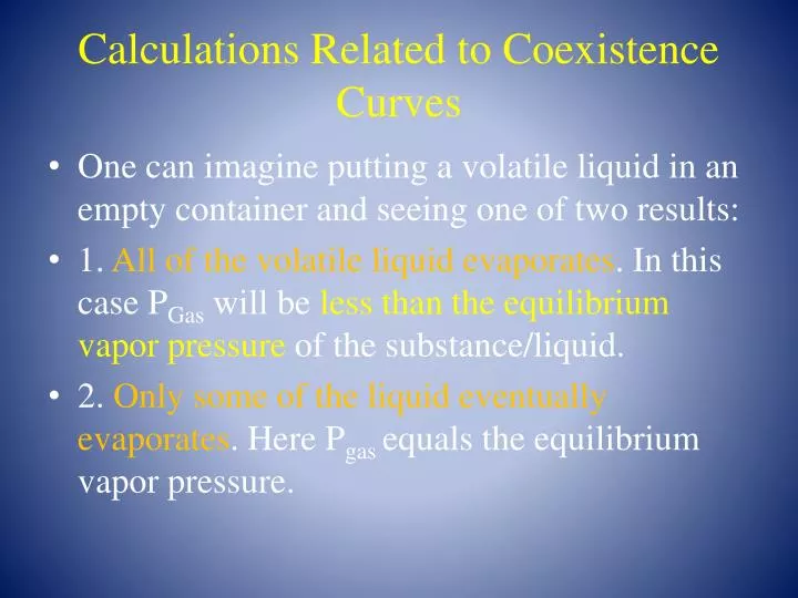 calculations related to coexistence curves