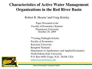 Characteristics of Active Water Management Organizations in the Red River Basin