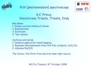 VUV (photoemission) spectroscopy K.C. Prince, Sincrotrone Trieste, Trieste, Italy