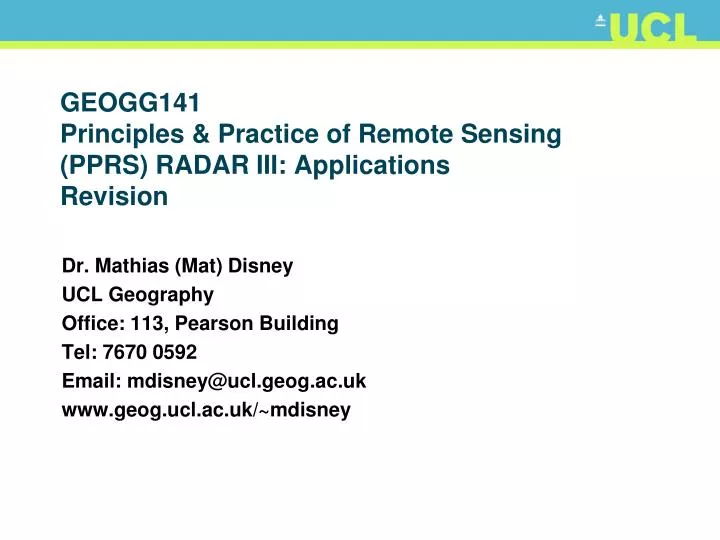 geogg141 principles practice of remote sensing pprs radar iii applications revision