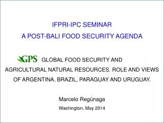 IFPRI-IPC SEMINAR A POST-BALI FOOD SECURITY AGENDA GLOBAL FOOD SECURITY AND