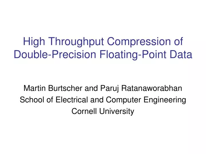 high throughput compression of double precision floating point data