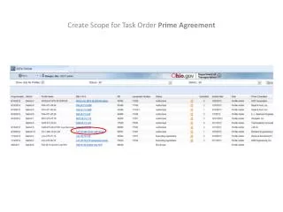 Create Scope for Task Order Prime Agreement