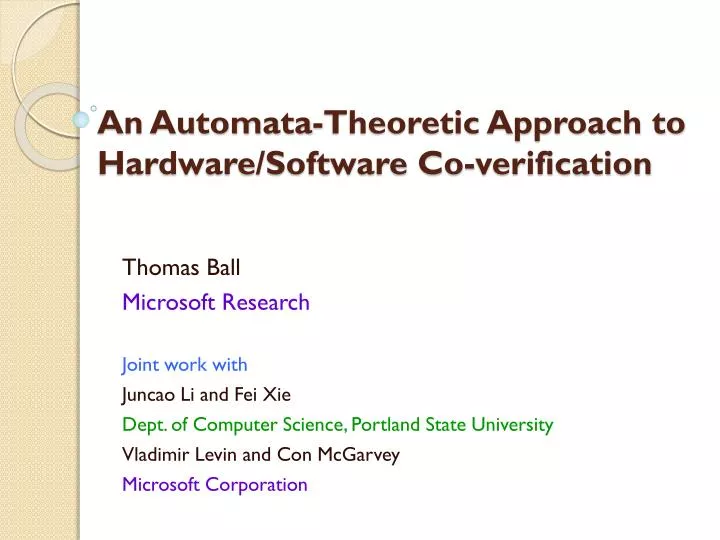 an automata theoretic approach to hardware software co verification
