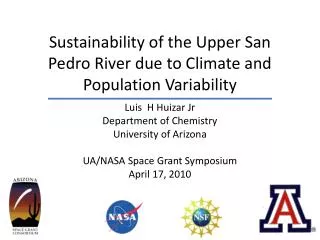 Sustainability of the Upper San Pedro River due to Climate and Population Variability
