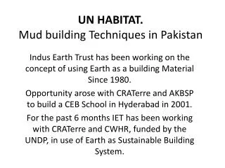 UN HABITAT. Mud building Techniques in Pakistan