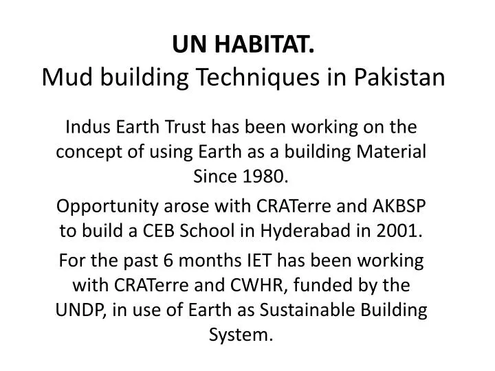 un habitat mud building techniques in pakistan