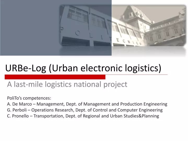 urbe log urban e lectronic l ogistics