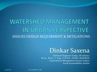 WATERSHED MANAGEMENT IN URBAN PERSPECTIVE
