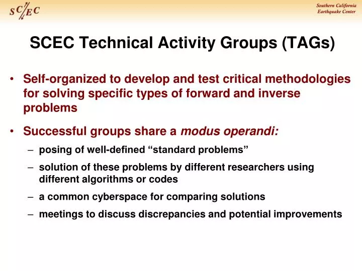 scec technical activity groups tags