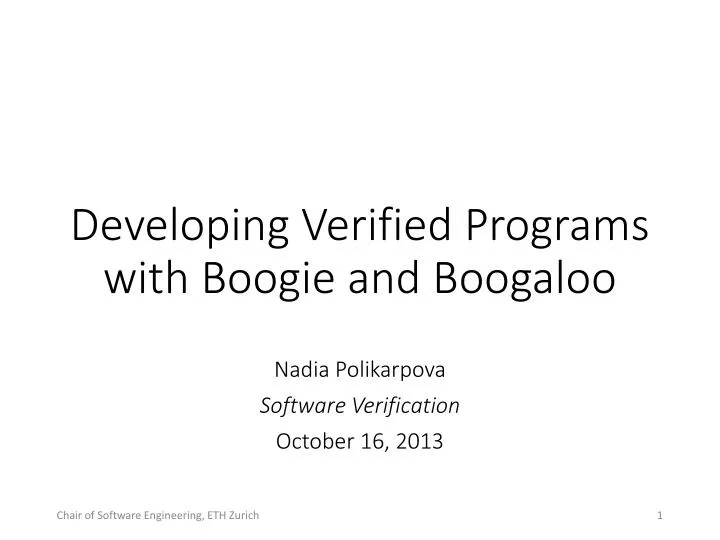 developing verified programs with boogie and boogaloo