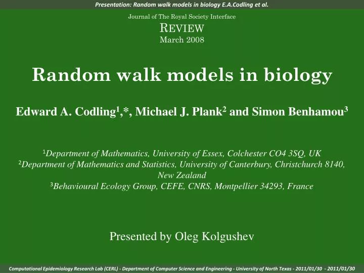 presentation random walk models in biology e a codling et al