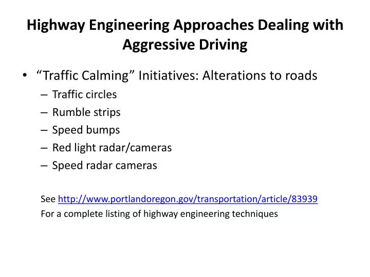 highway engineering approaches dealing with aggressive driving