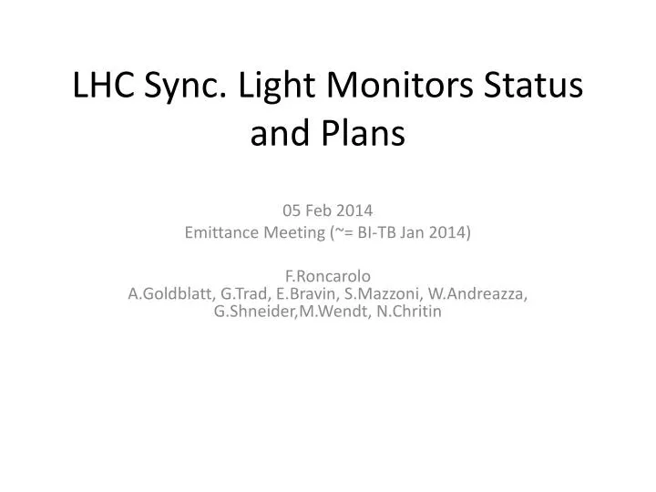 lhc sync light monitors status and plans