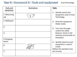 Year 8 - Homework 8 - Tools and equipment